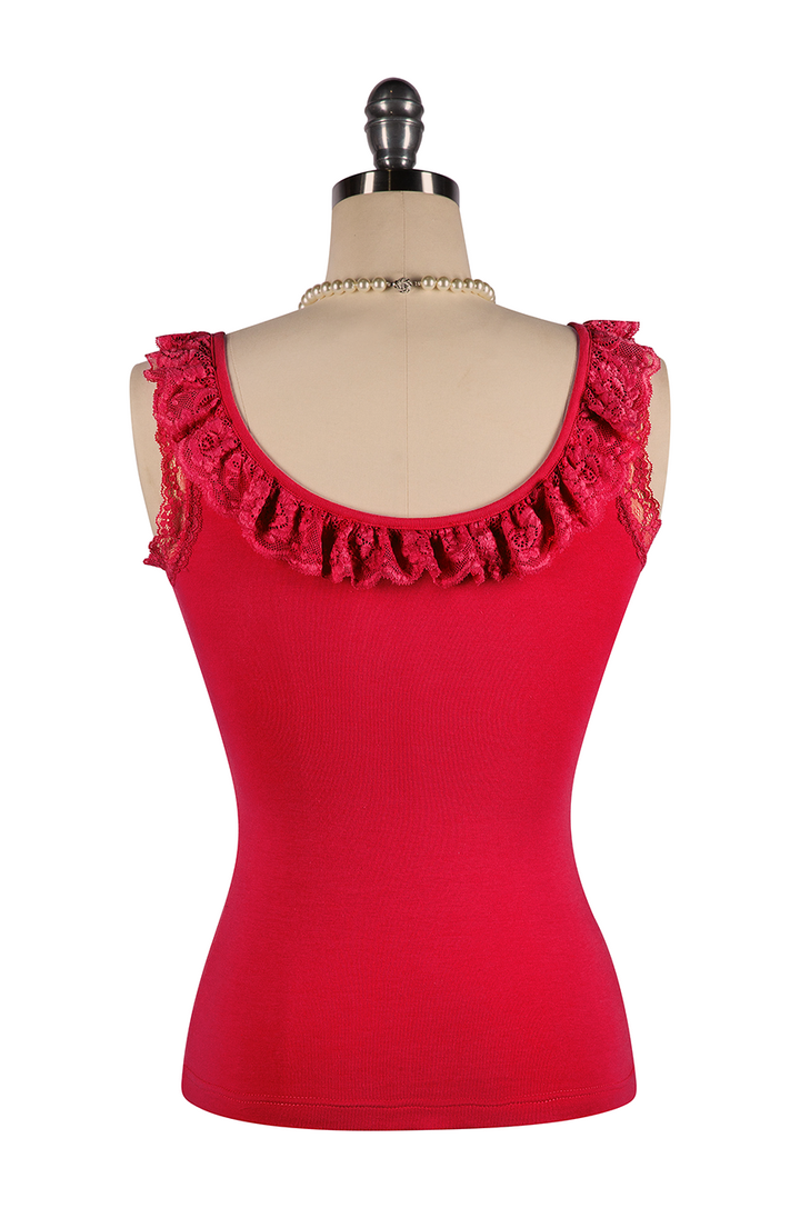 Wish You Were Here Madam Ruffle Singlet (Red) - Kitten D'Amour