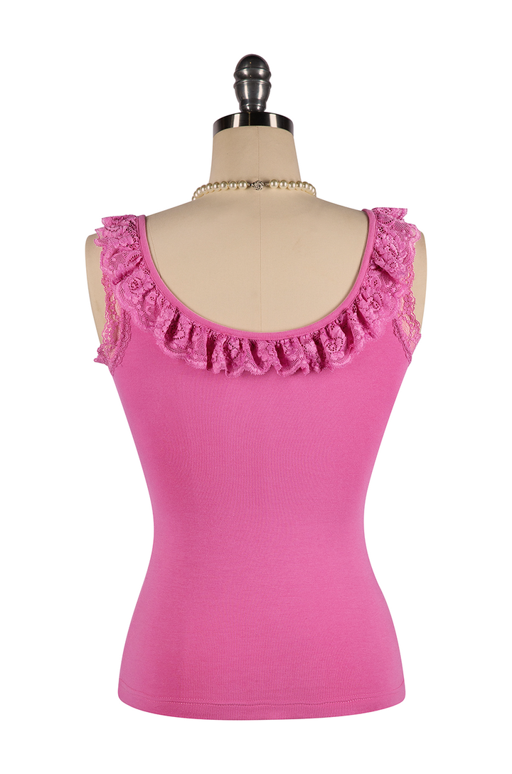 Wish You Were Here Madam Ruffle Singlet (Pink) - Kitten D'Amour