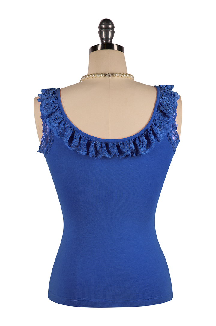 Wish You Were Here Madam Ruffle Singlet (Blue) - Kitten D'Amour