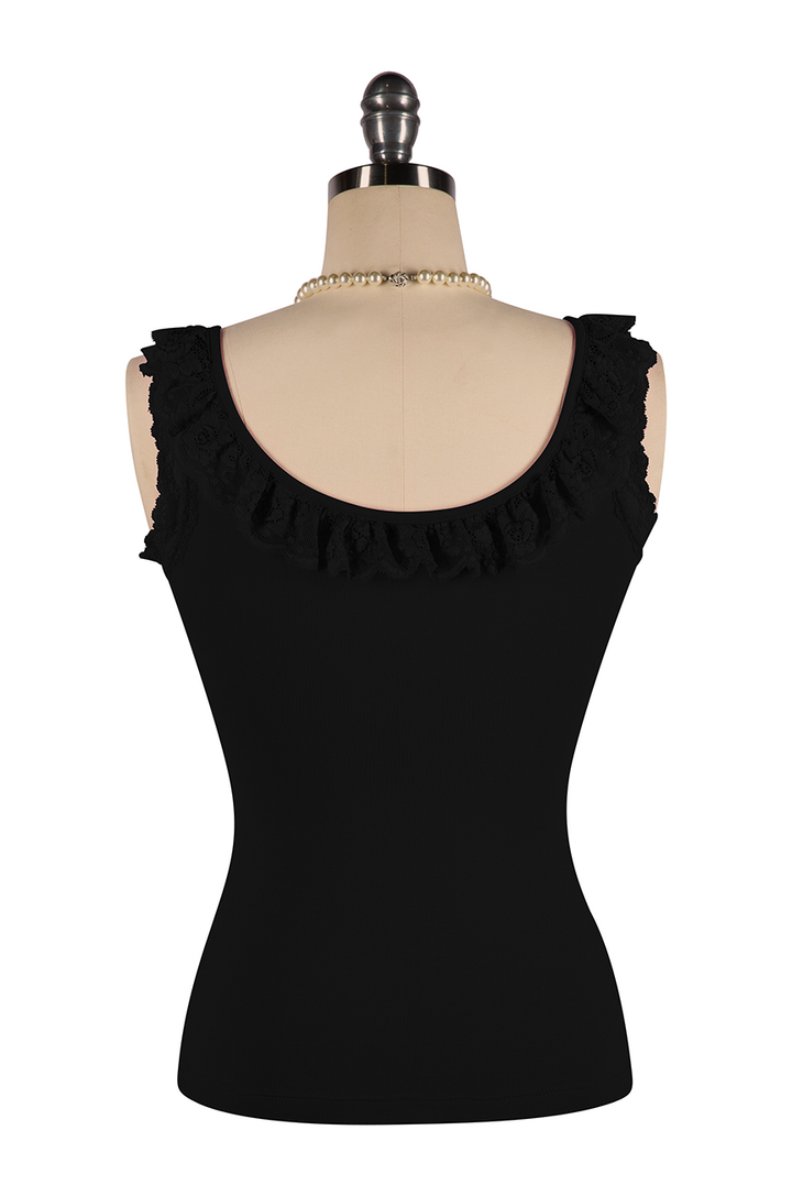 Wish You Were Here Madam Ruffle Singlet (Black) - Kitten D'Amour