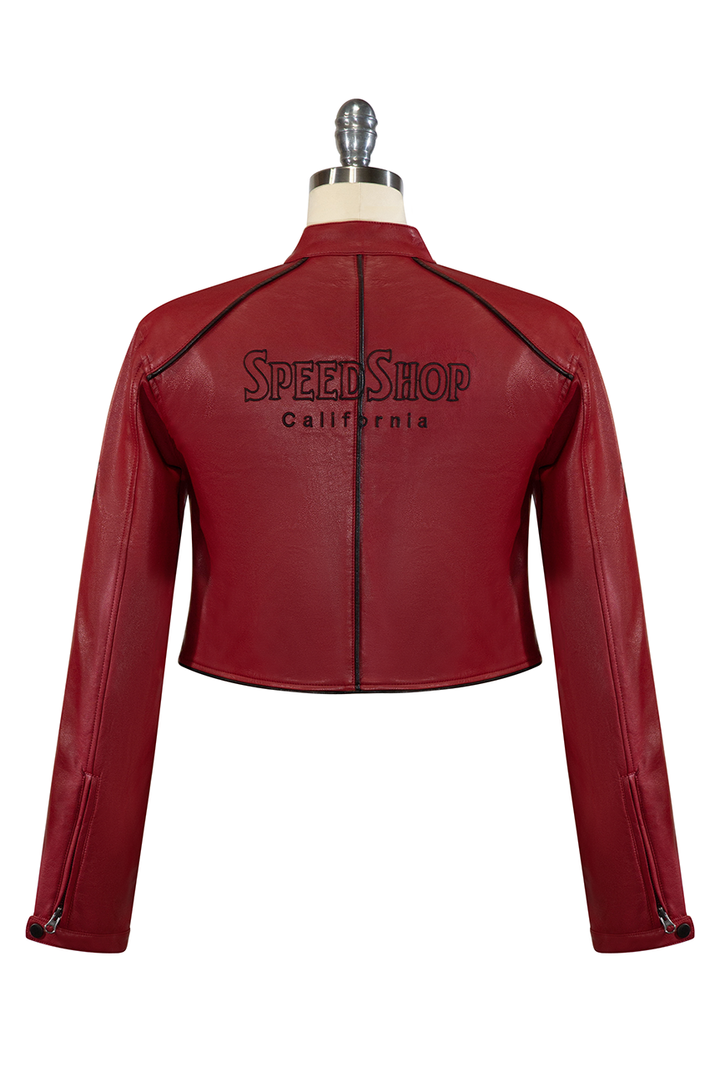 Easy Rider Crop Vegan Leather Jacket (Burgundy) - Kitten D'Amour