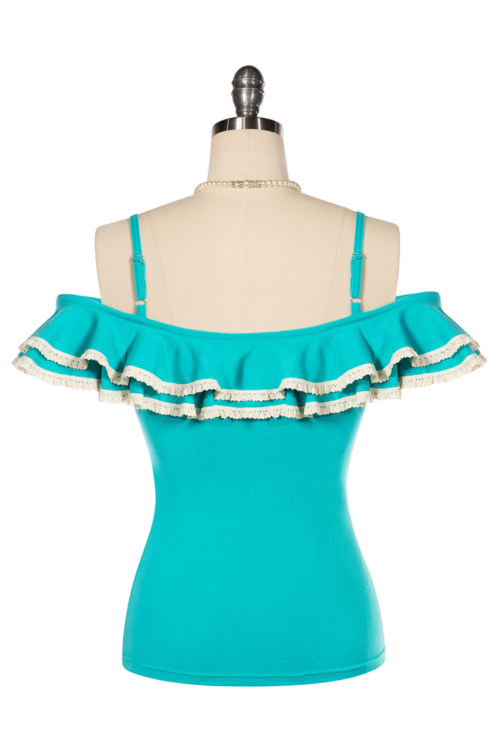 Elysian Flower Brooch Top (Teal) - Kitten D'Amour