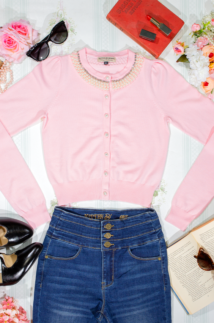 D'Amour High Society Cardigan (Pale Pink) - Kitten D'Amour