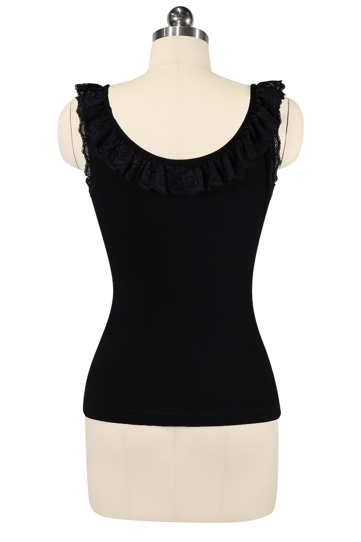 D'Amour Follies Madam Ruffle Singlet (Black) - Kitten D'Amour