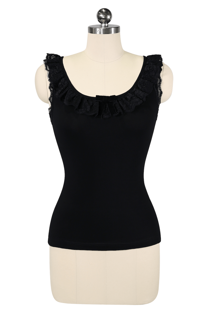 D'Amour Follies Madam Ruffle Singlet (Black) - Kitten D'Amour