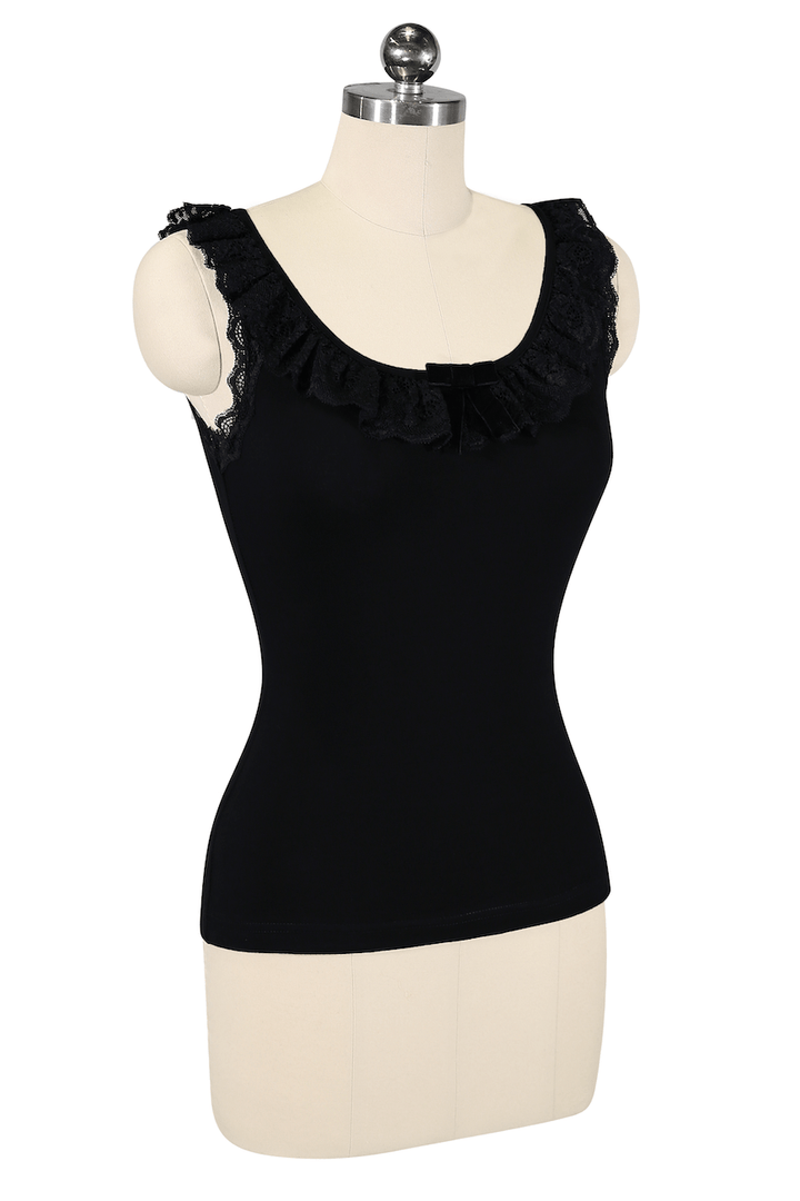 D'Amour Follies Madam Ruffle Singlet (Black) - Kitten D'Amour