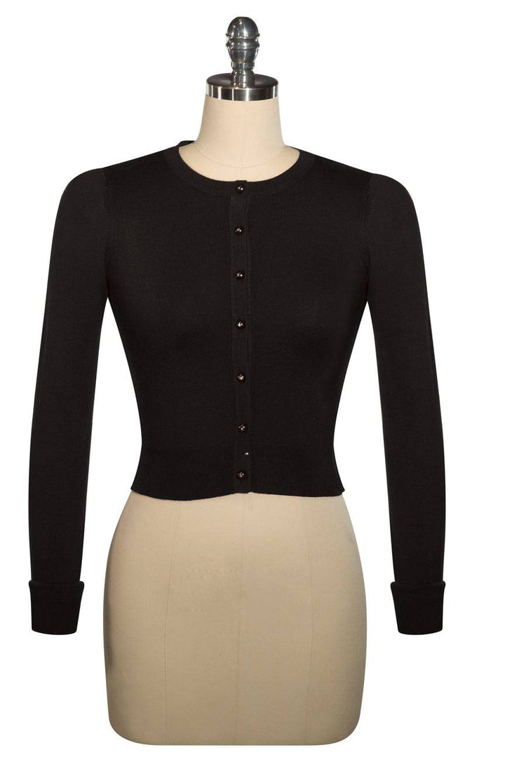 D'Amour Long Sleeve Crop Cardigan (Black) - Kitten D'Amour