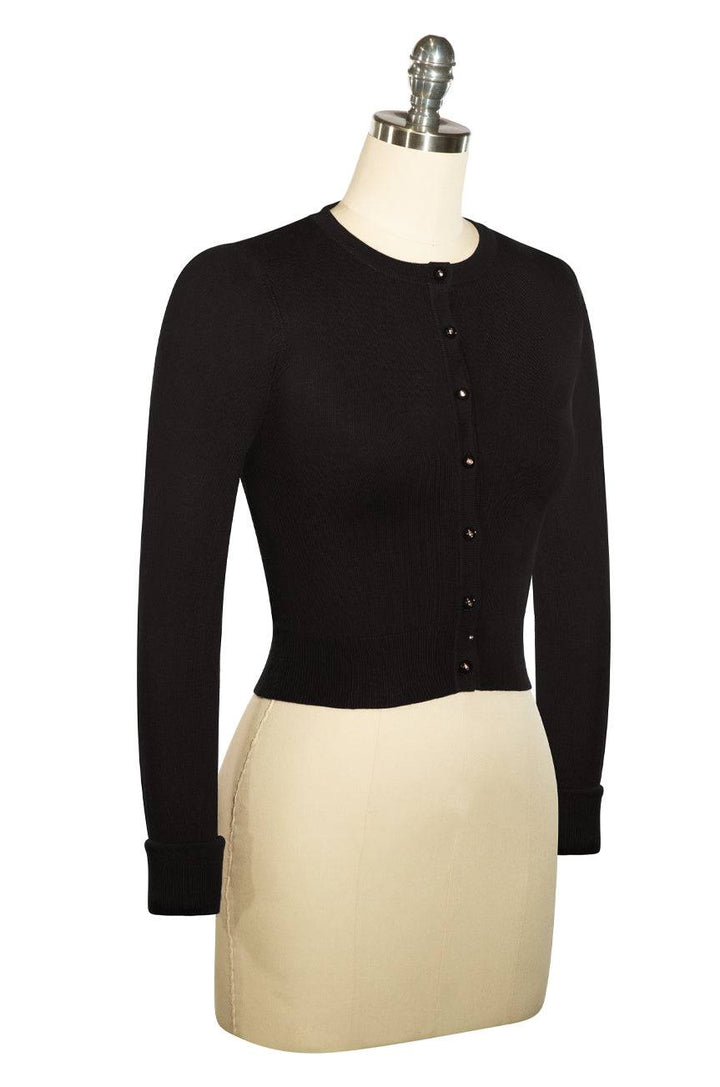 D'Amour Long Sleeve Crop Cardigan (Black) - Kitten D'Amour