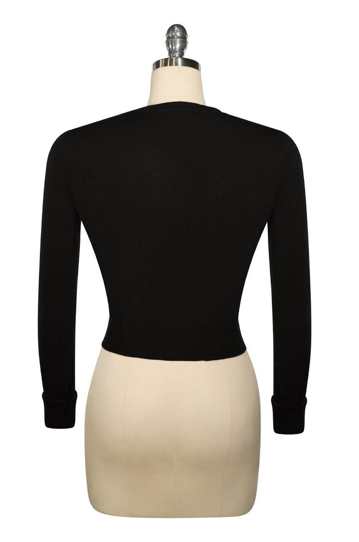 D'Amour Long Sleeve Crop Cardigan (Black) - Kitten D'Amour