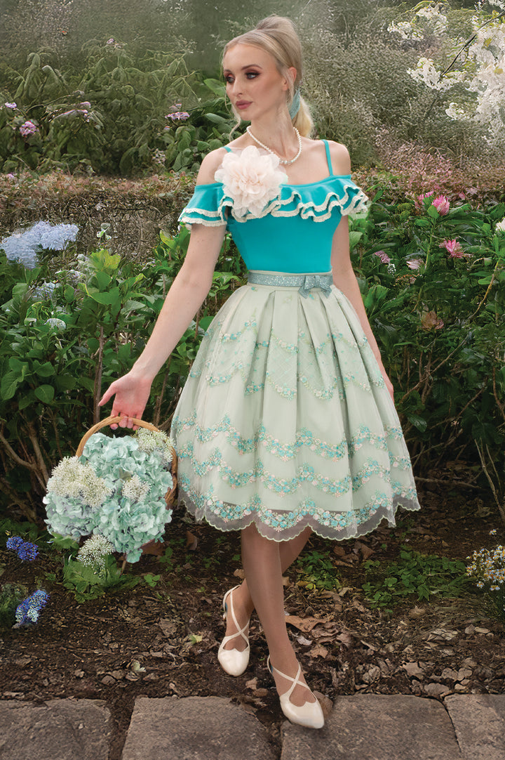 Elysian Flower Brooch Top (Teal) - Kitten D'Amour
