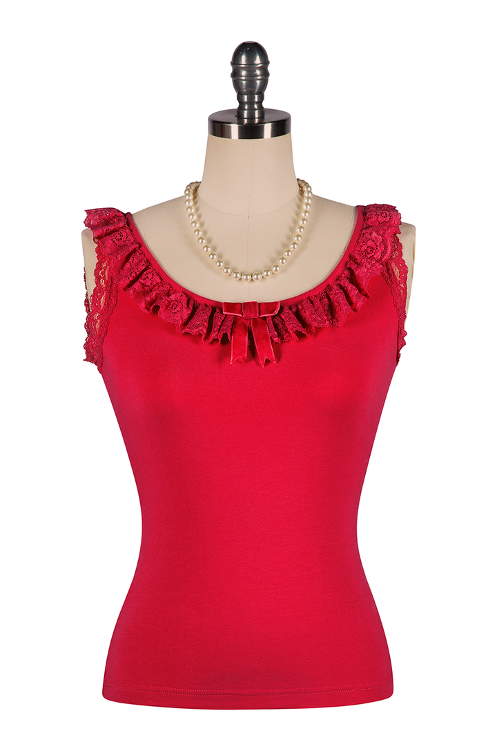 Wish You Were Here Madam Ruffle Singlet (Red) - Kitten D'Amour