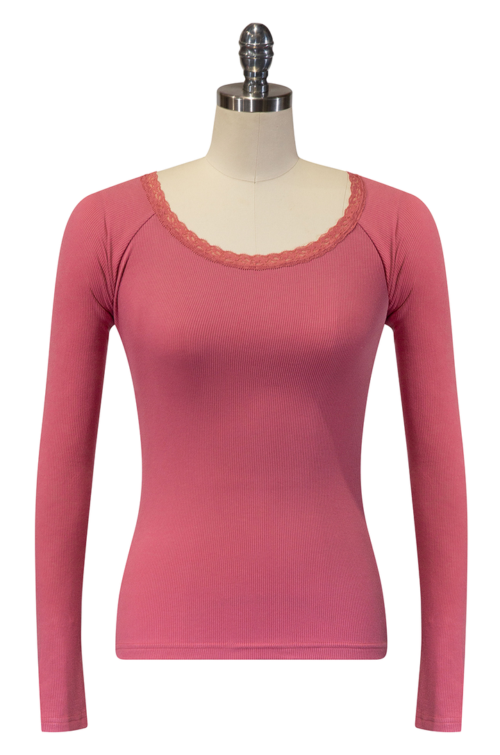 D'Amour Follies Scoop Neck Long Sleeve Top (Pink) - Kitten D'Amour