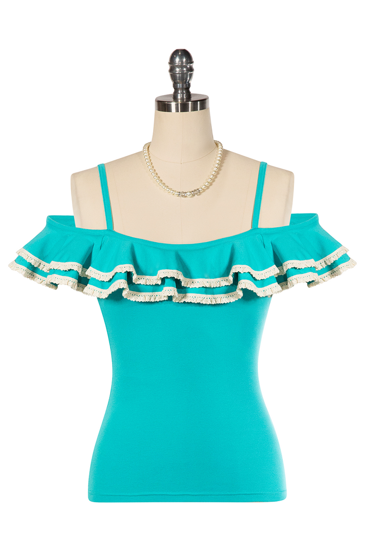 Elysian Flower Brooch Top (Teal) - Kitten D'Amour