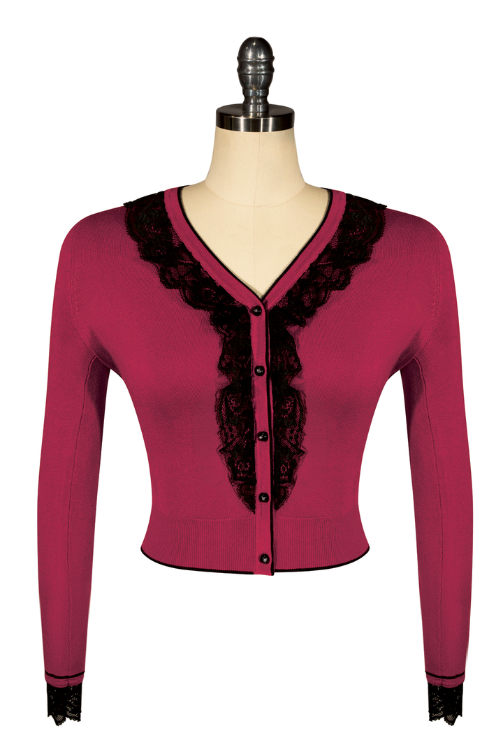 Virtuoso Long Sleeve Cardigan (Burgundy) - Kitten D'Amour