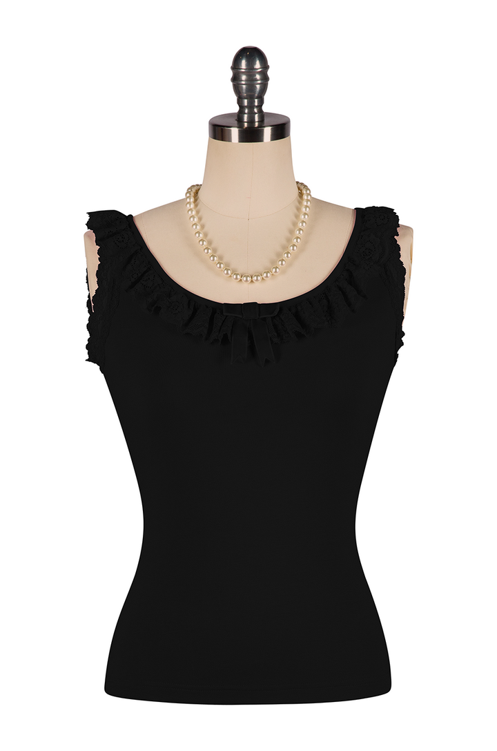 Wish You Were Here Madam Ruffle Singlet (Black) - Kitten D'Amour
