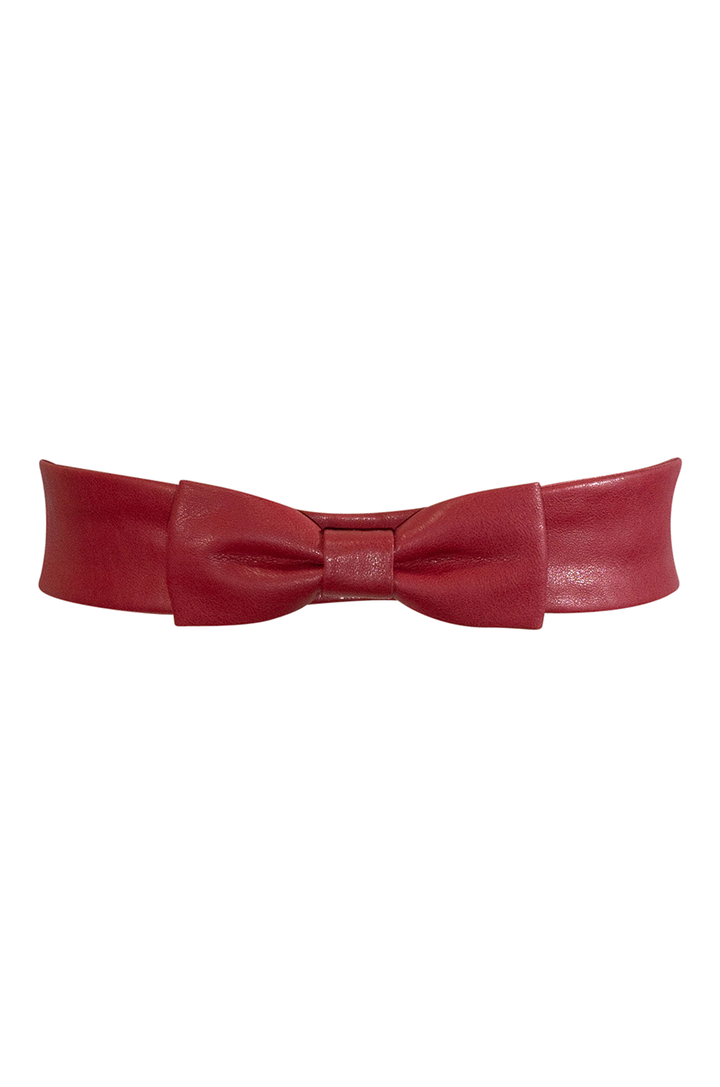 D'Amour Leather Petite Bow Belt (Burgundy) - Kitten D'Amour