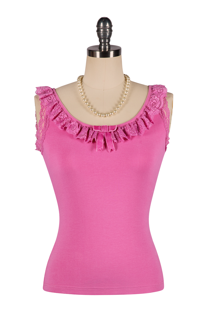 Wish You Were Here Madam Ruffle Singlet (Pink) - Kitten D'Amour
