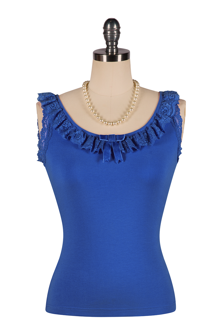 Wish You Were Here Madam Ruffle Singlet (Blue) - Kitten D'Amour