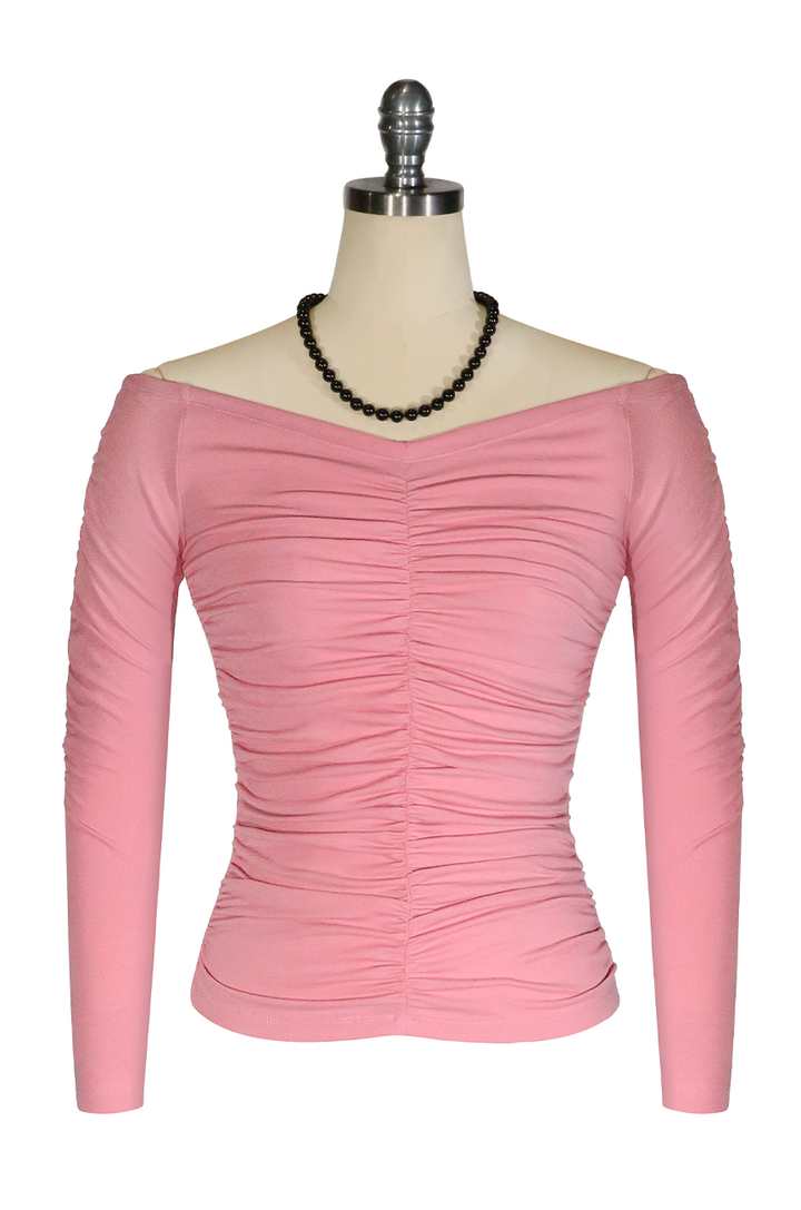D'Amour Follies Ruched Jersey Top (Pink) - Kitten D'Amour