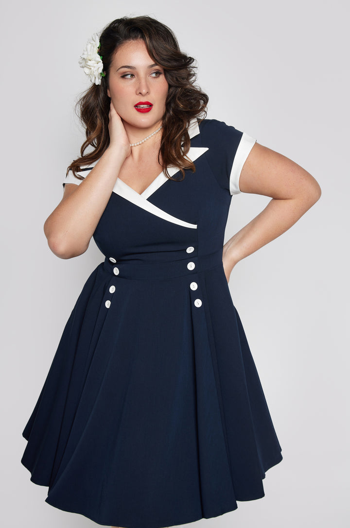 D'Amour Contrast Collar Dress (Navy) - Kitten D'Amour