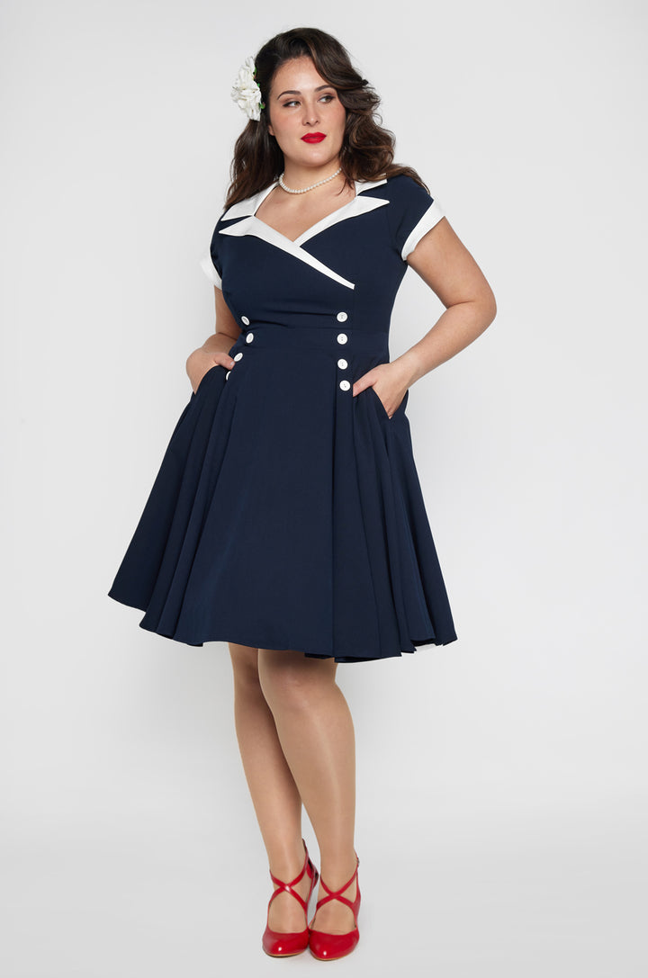 D'Amour Contrast Collar Dress (Navy) - Kitten D'Amour