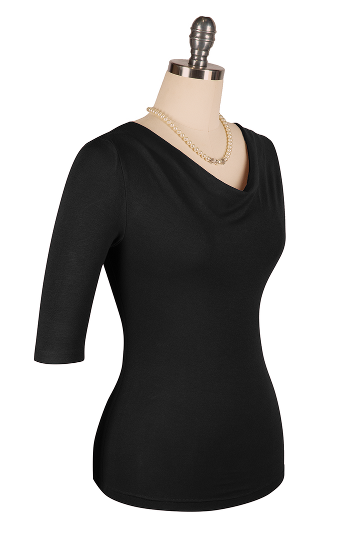 Manhattan Follies Cowl Neck Jersey Top (Black) - Kitten D'Amour