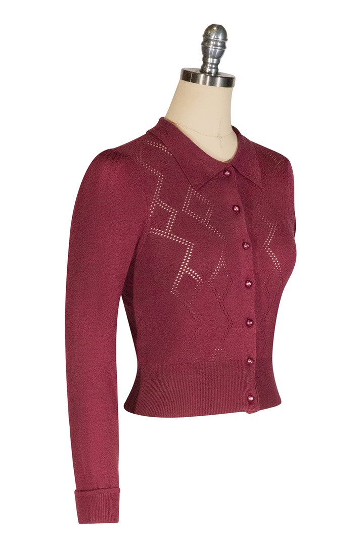 Tapestry Cardigan (Burgundy) - Kitten D'Amour