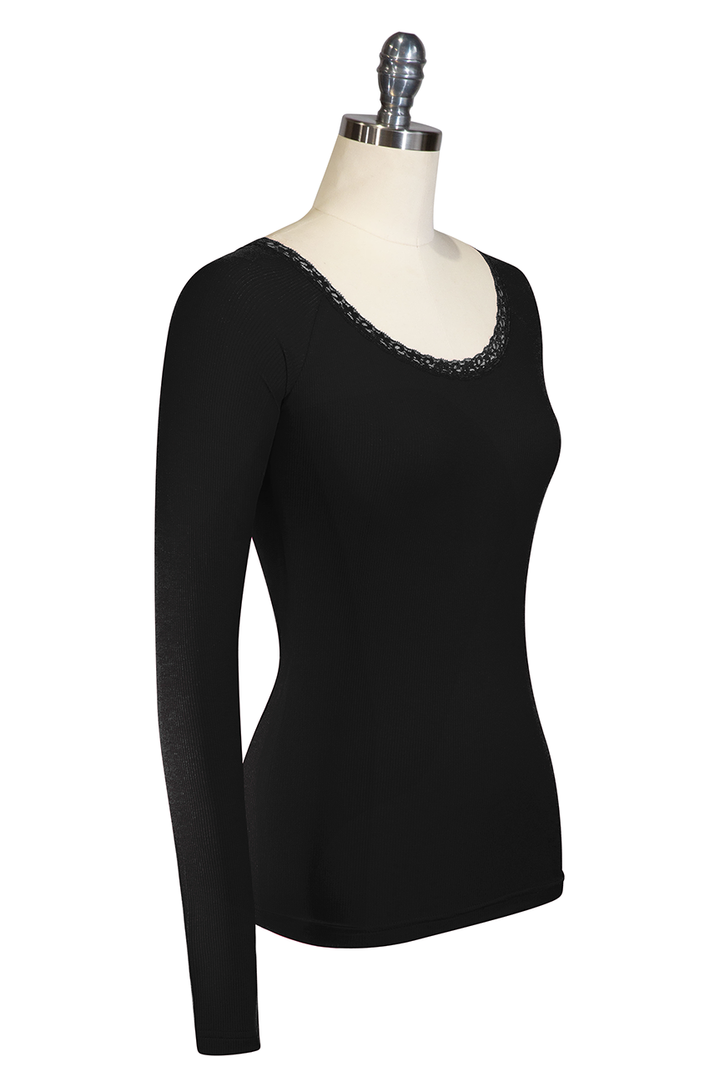 D'Amour Follies Scoop Neck Long Sleeve Top (Black) - Kitten D'Amour