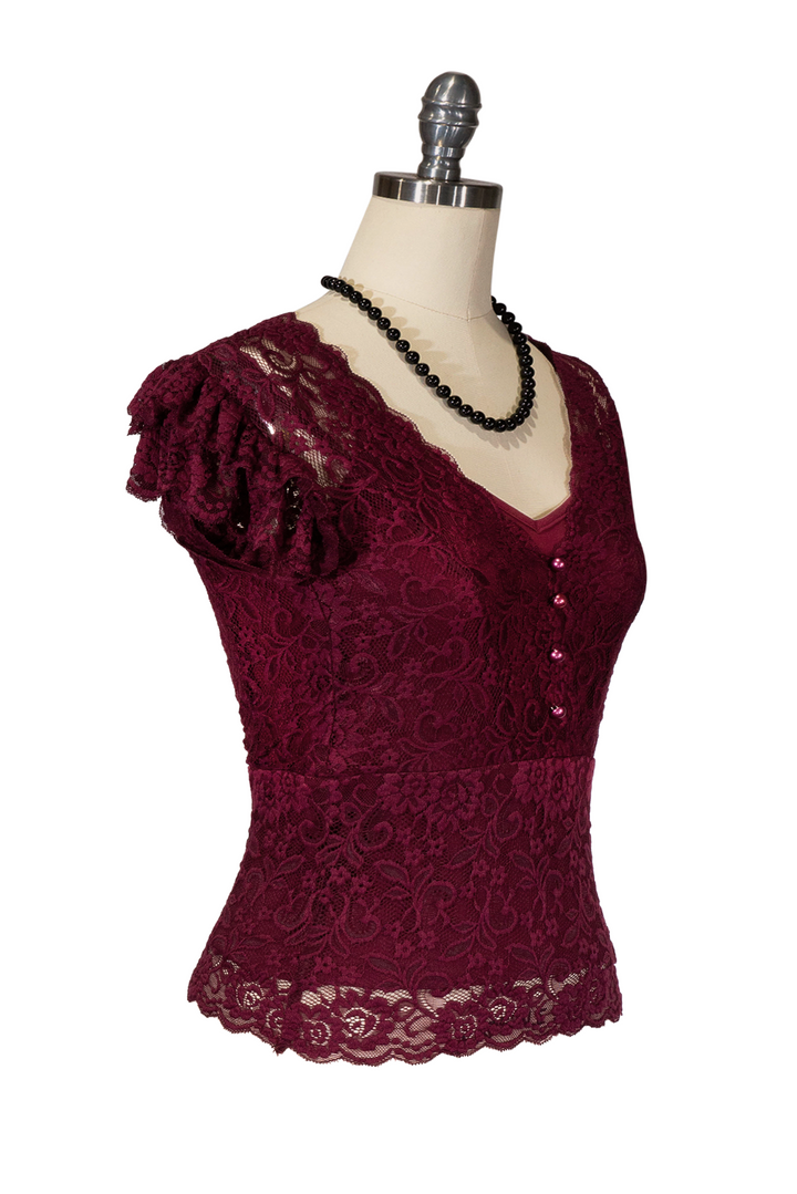 D'Amour Lace Top (Burgundy) - Kitten D'Amour