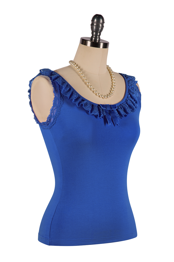 Wish You Were Here Madam Ruffle Singlet (Blue) - Kitten D'Amour