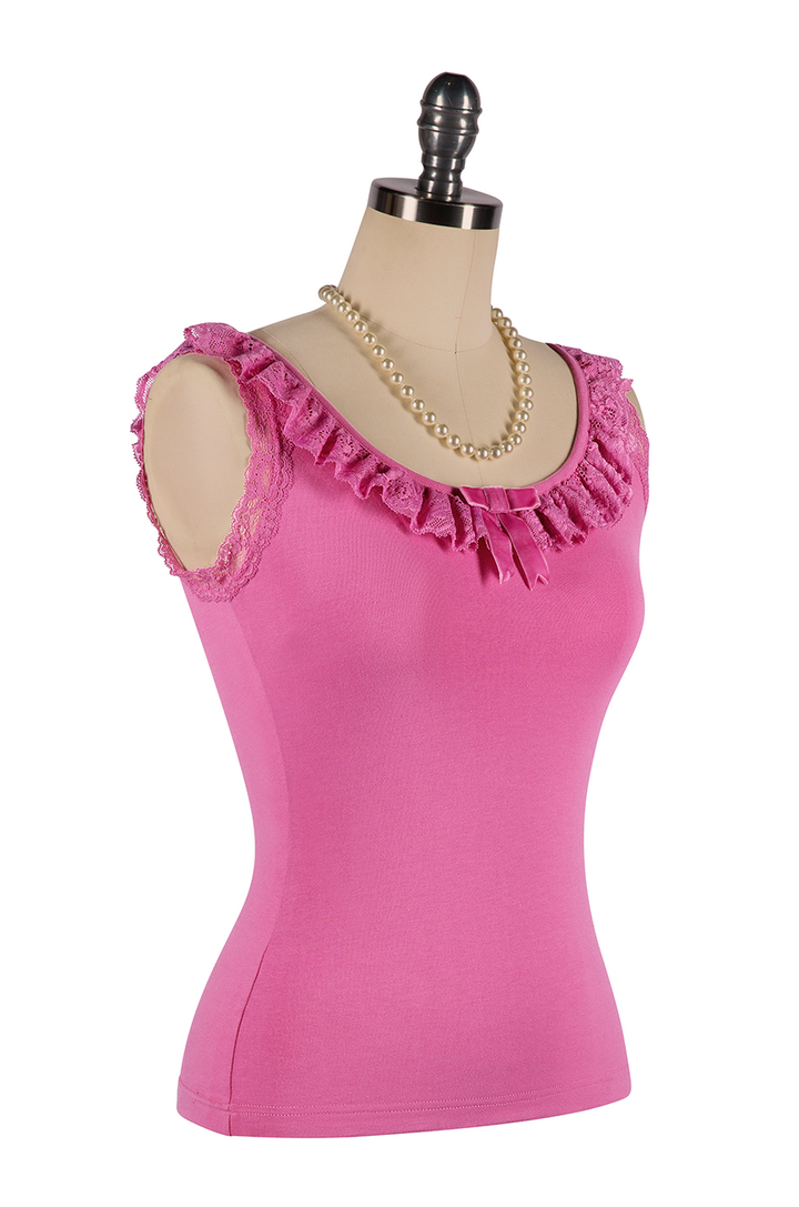 Wish You Were Here Madam Ruffle Singlet (Pink) - Kitten D'Amour