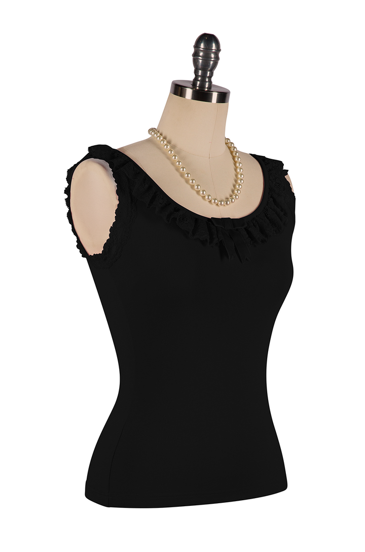 Wish You Were Here Madam Ruffle Singlet (Black) - Kitten D'Amour