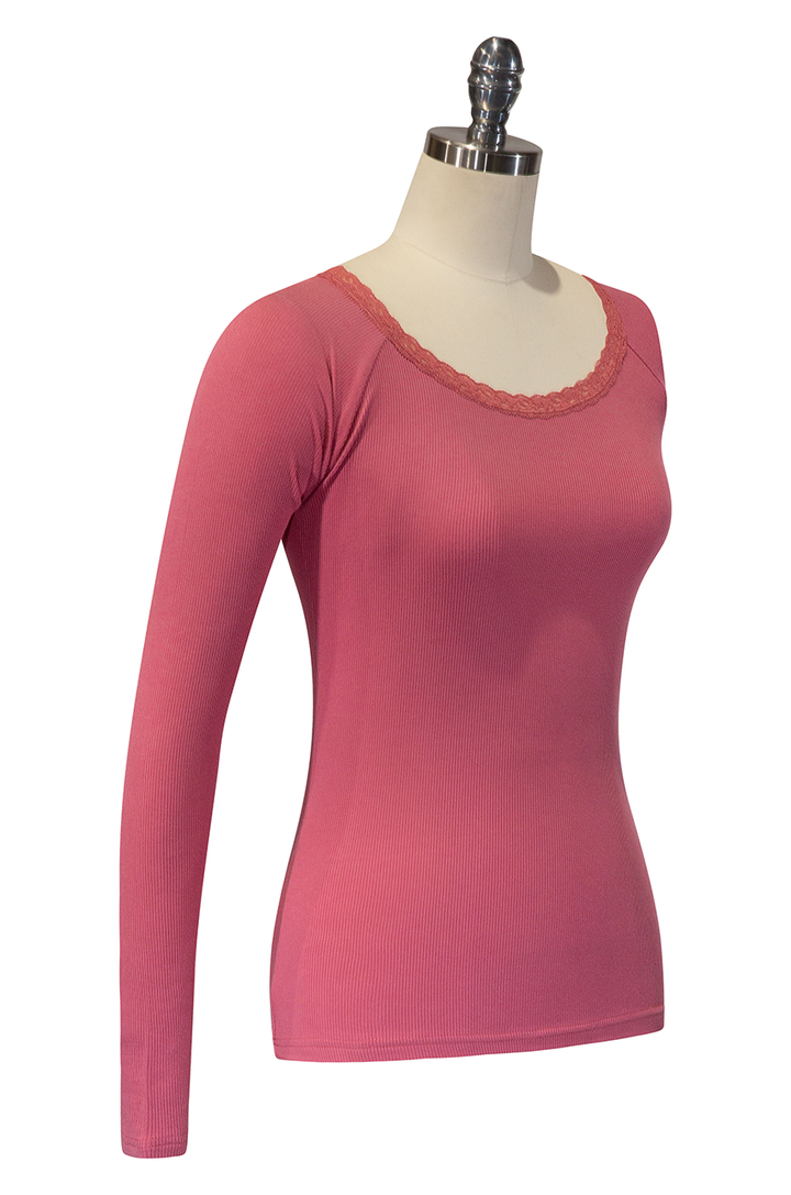 D'Amour Follies Scoop Neck Long Sleeve Top (Pink) - Kitten D'Amour