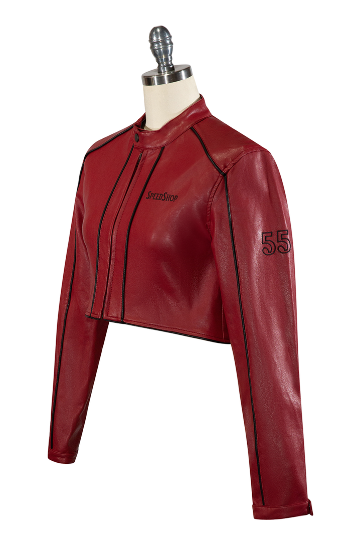 Easy Rider Crop Vegan Leather Jacket (Burgundy) - Kitten D'Amour