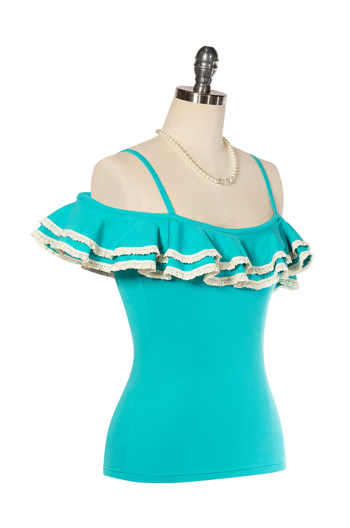 Elysian Flower Brooch Top (Teal) - Kitten D'Amour