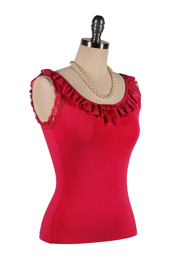 Wish You Were Here Madam Ruffle Singlet (Red) - Kitten D'Amour