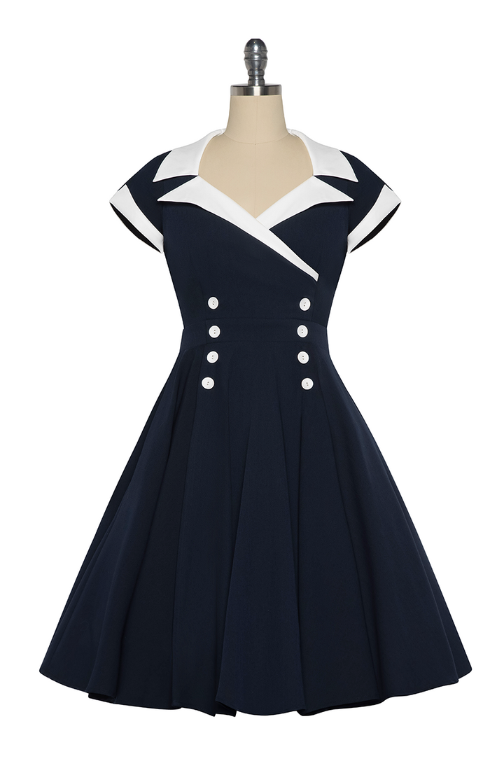 D'Amour Contrast Collar Dress (Navy) - Kitten D'Amour