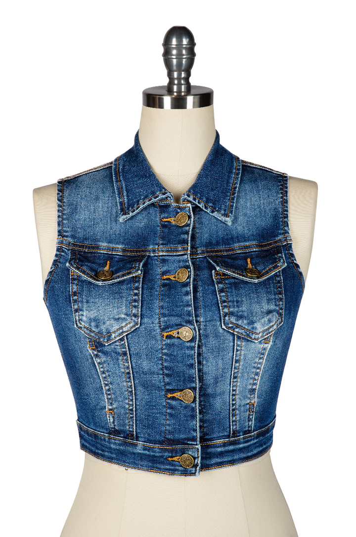 Denver Crop Vest (Dark Denim) - Kitten D'Amour
