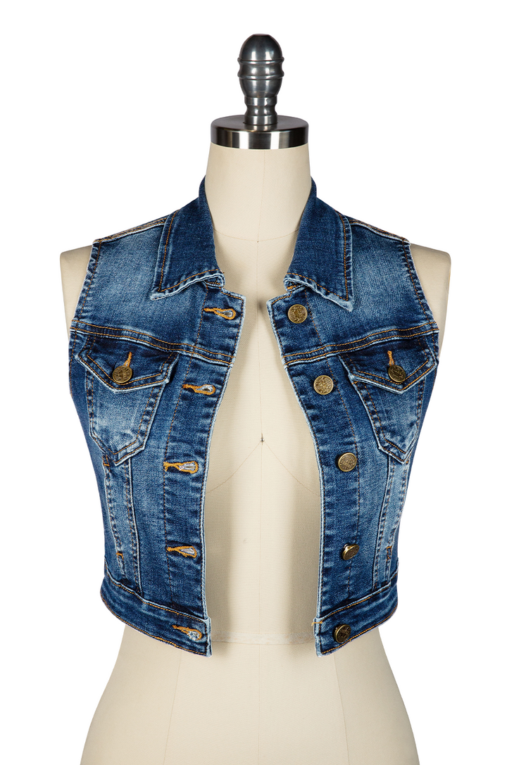 Denver Crop Vest (Dark Denim) - Kitten D'Amour