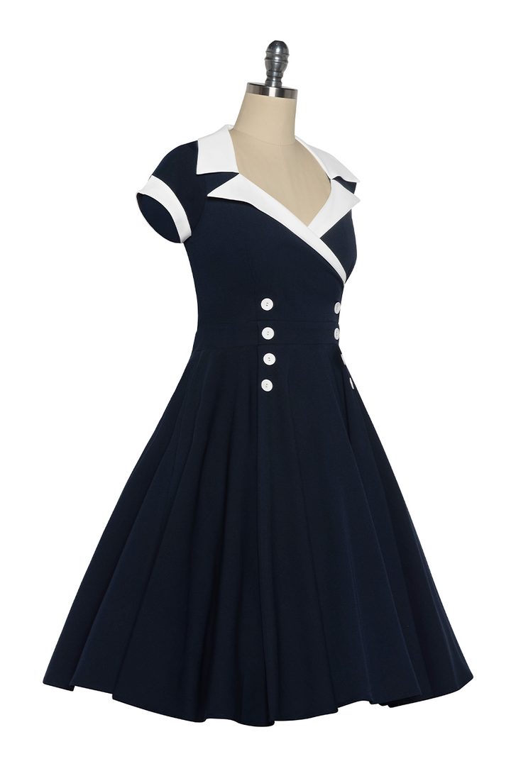 D'Amour Contrast Collar Dress (Navy) - Kitten D'Amour