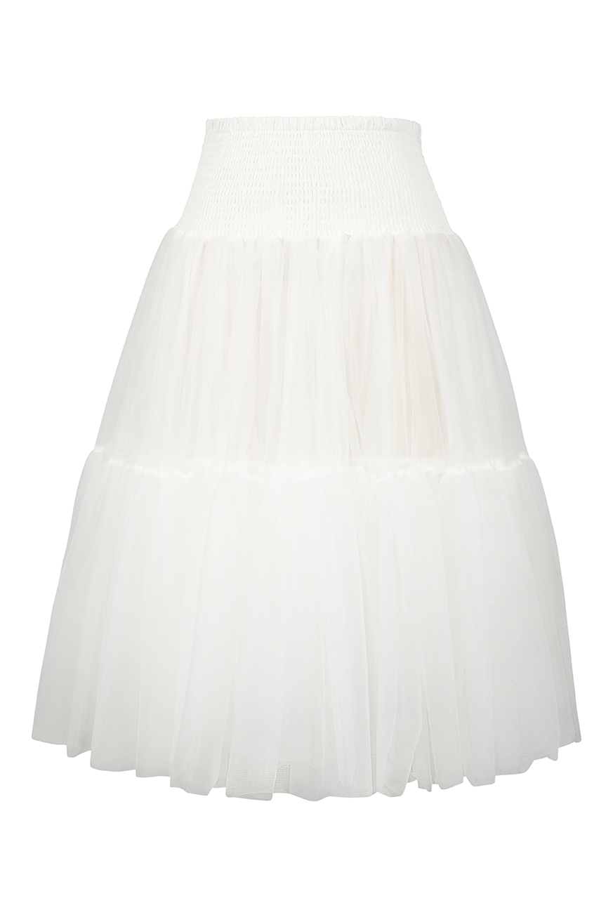Tea Length Shirred Petticoat (White)
