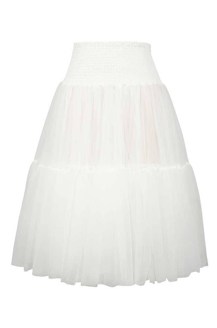 Tea Length Shirred Petticoat (White)