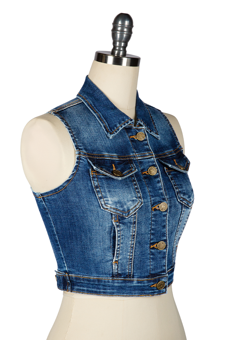 Denver Crop Vest (Dark Denim) - Kitten D'Amour