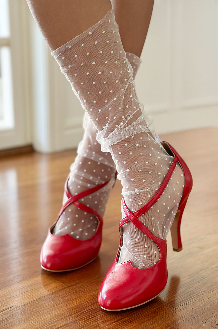 D'Amour Polka Dot Lace Socks (White) - Kitten D'Amour