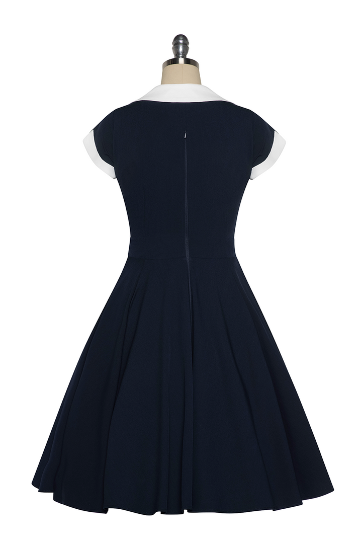 D'Amour Contrast Collar Dress (Navy) - Kitten D'Amour