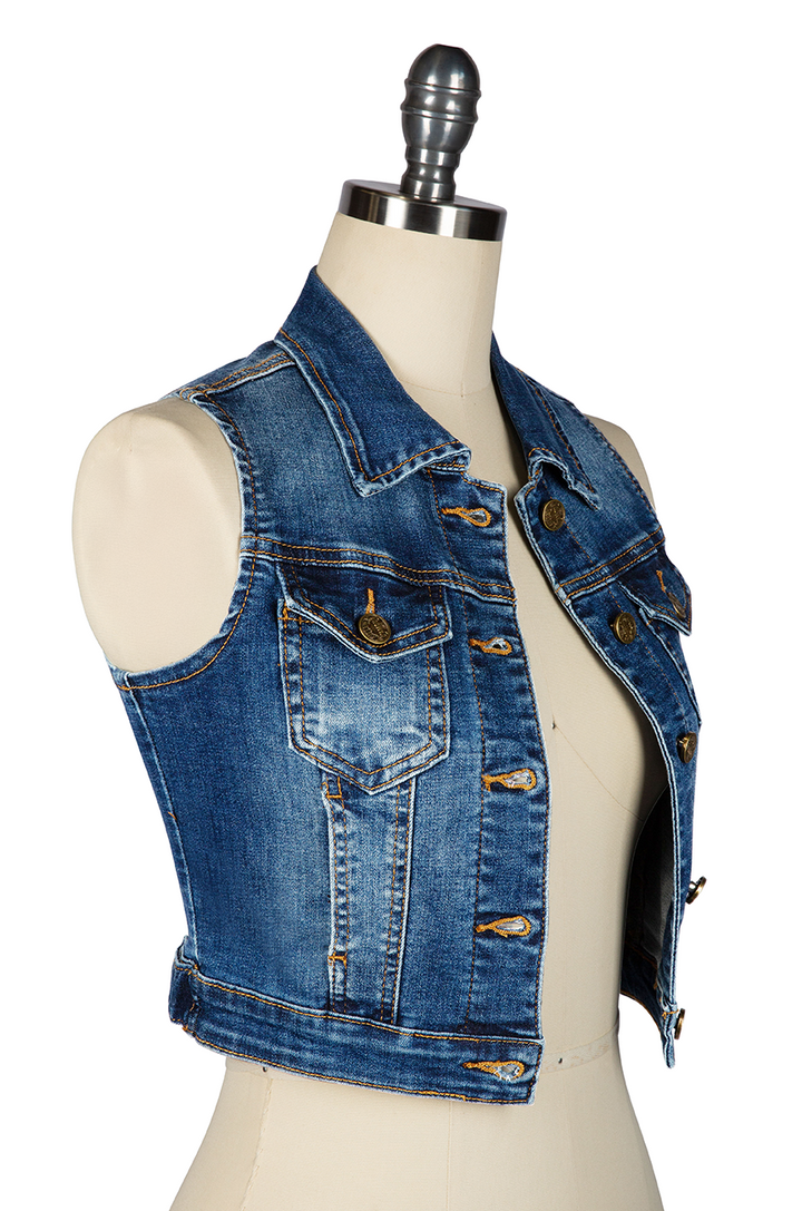 Denver Crop Vest (Dark Denim) - Kitten D'Amour