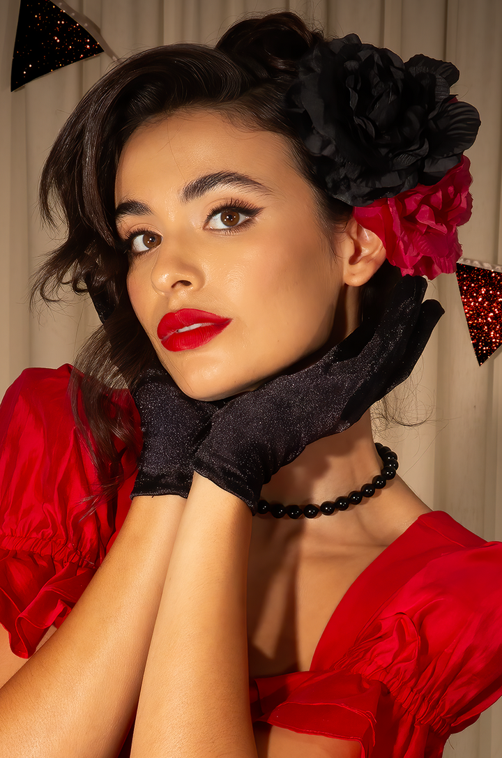 Night At The Opera Wrist Length Gloves (Velvet Black) - Kitten D'Amour
