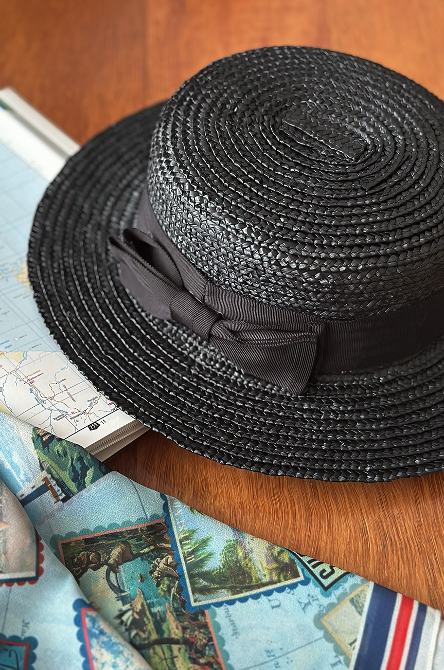 Folklore Follies Straw Hat (Black) - Kitten D'Amour