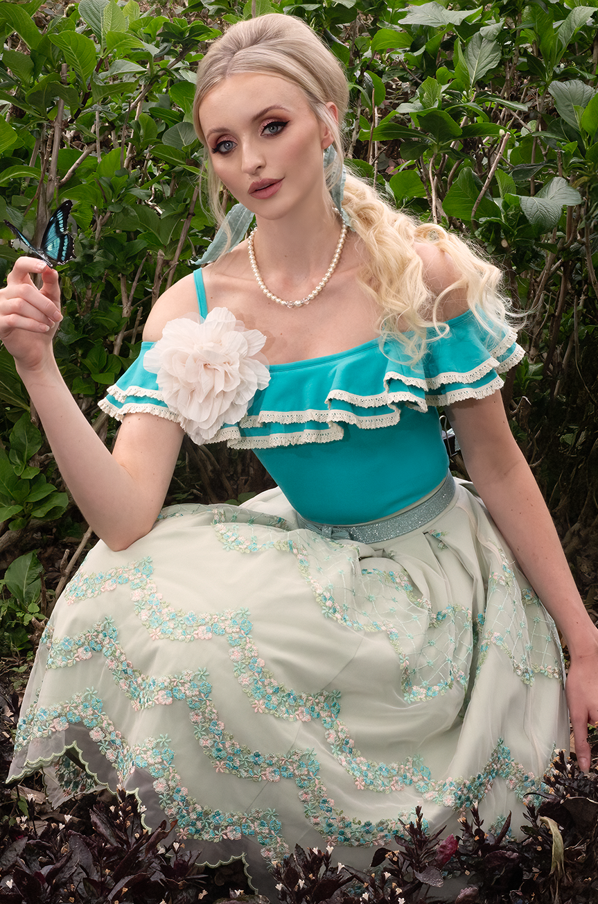 Elysian Flower Brooch Top (Teal) - Kitten D'Amour