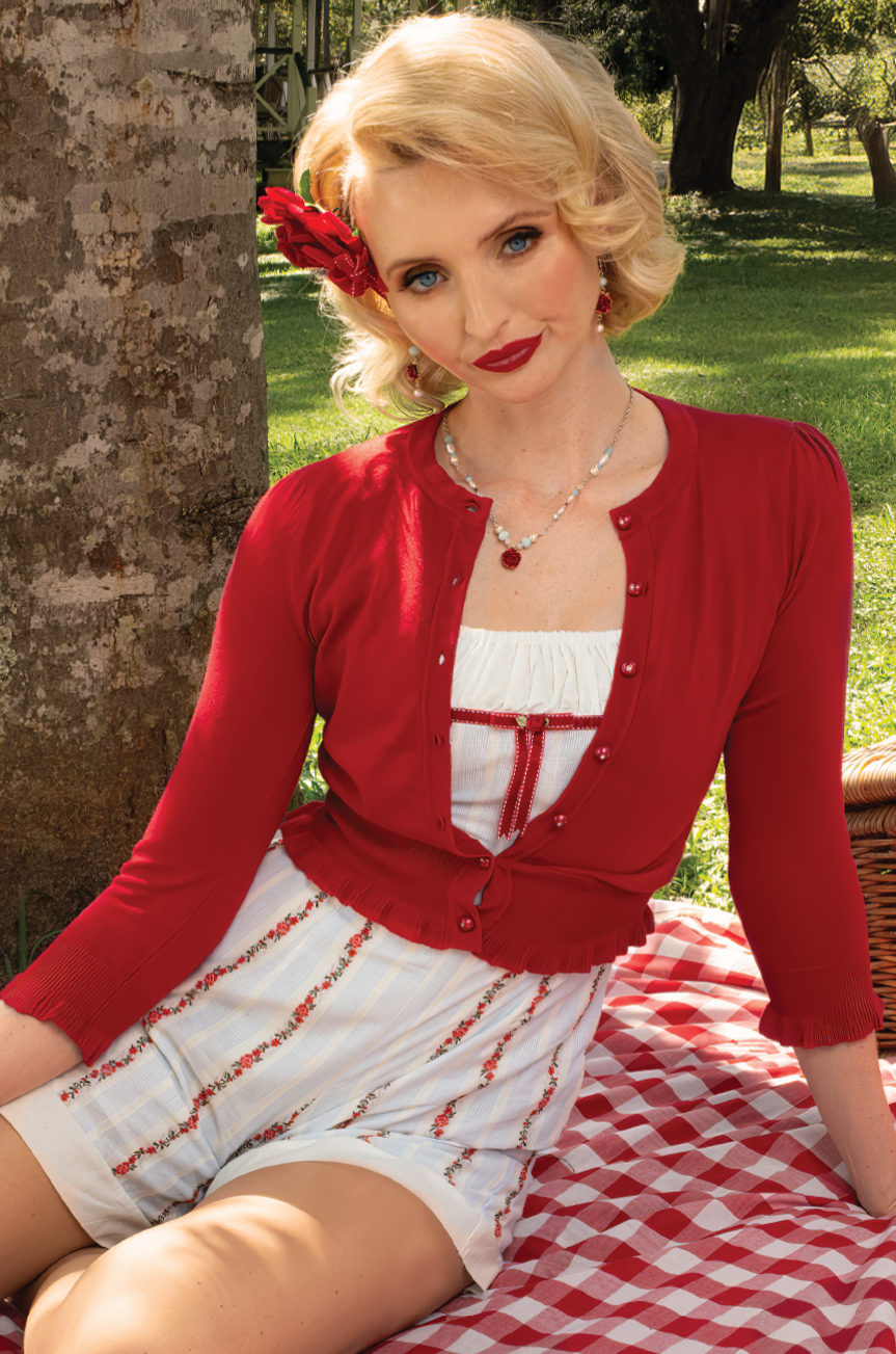 D'Amour Crop Cardigan 3/4 Sleeve (Red) - Kitten D'Amour